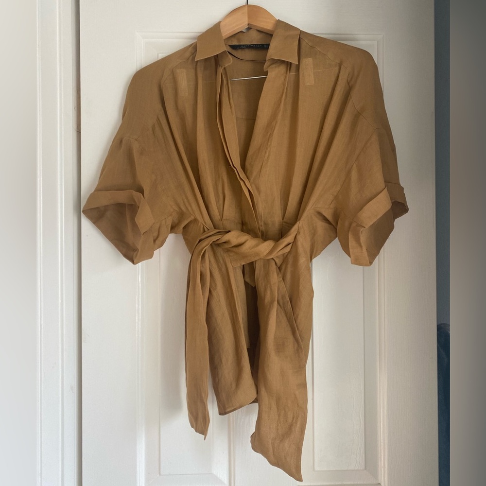 ZARA Front Tie Short Sleeve Cuff Top